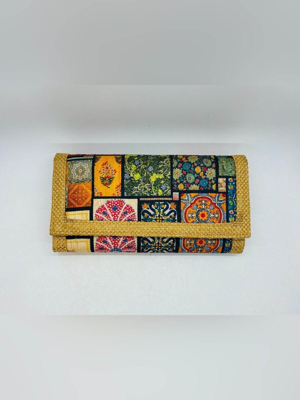 Unbranded Handmade Artisanal BohoChic Colorful Fabric Clutch Wallet Hessian Trim